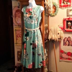 Beautiful,Iconic,Vintage 1950's,"Rockabilly",Mint Green,Floraĺ,Midi,Dress🦋